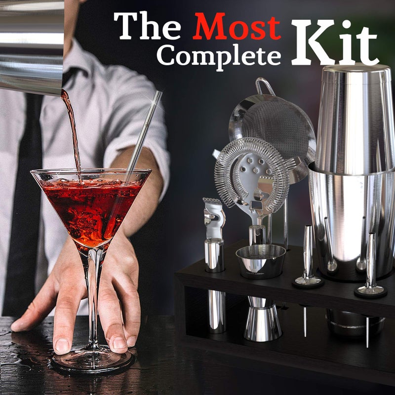 Highball  Chaser Highball & Chaser 13-Piece Boston Cocktail Shaker Set Stainless Steel Mixology Bartender Kit With Stand For Home Bar Cocktail Set | Laser Engraved Cocktail Tools | Plus E-Book with 30 Cocktail Recipes - Image 5